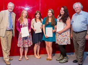 British Museum Marsh Trust Awards, left to right: Professor Clive Gamble, Sarah Hodge, Sarah Stagg, Francesca Didymus, Victoria Smith, Mr Brian Marsh.