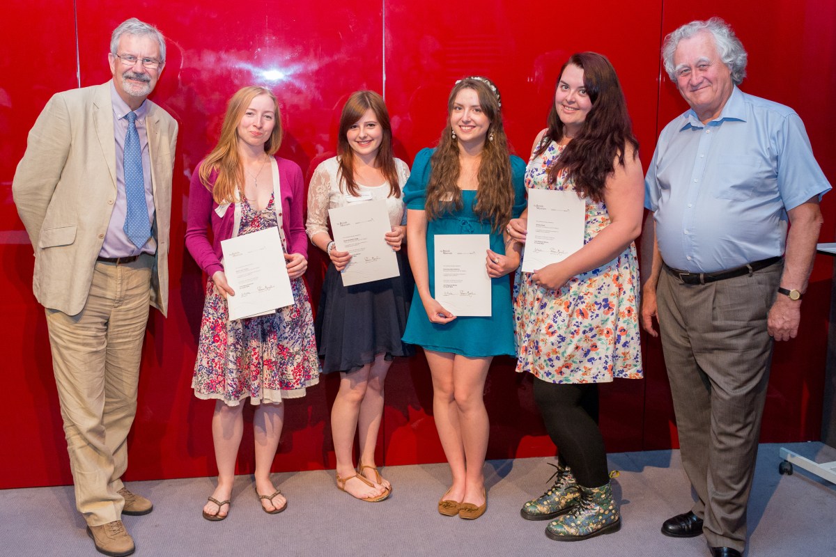 British Museum Marsh Trust Awards, left to right: Professor Clive Gamble, Sarah Hodge, Sarah Stagg, Francesca Didymus, Victoria Smith, Mr Brian Marsh.