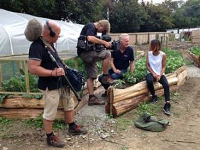 Anita talking to Chris Parsons, LandWorks Manager