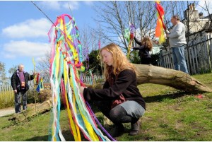 The Friends of Moor View Park host their 'Community Sparks' event. Willow and cloth sculptures are displayed after a workshop run by Sarah-Jane Hodge (foreground) and Phil Magee with Jean and Janine who took part in the workshop. Photo credit: Lucy Davies