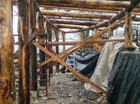 Rafters in timber frame land art sculpture