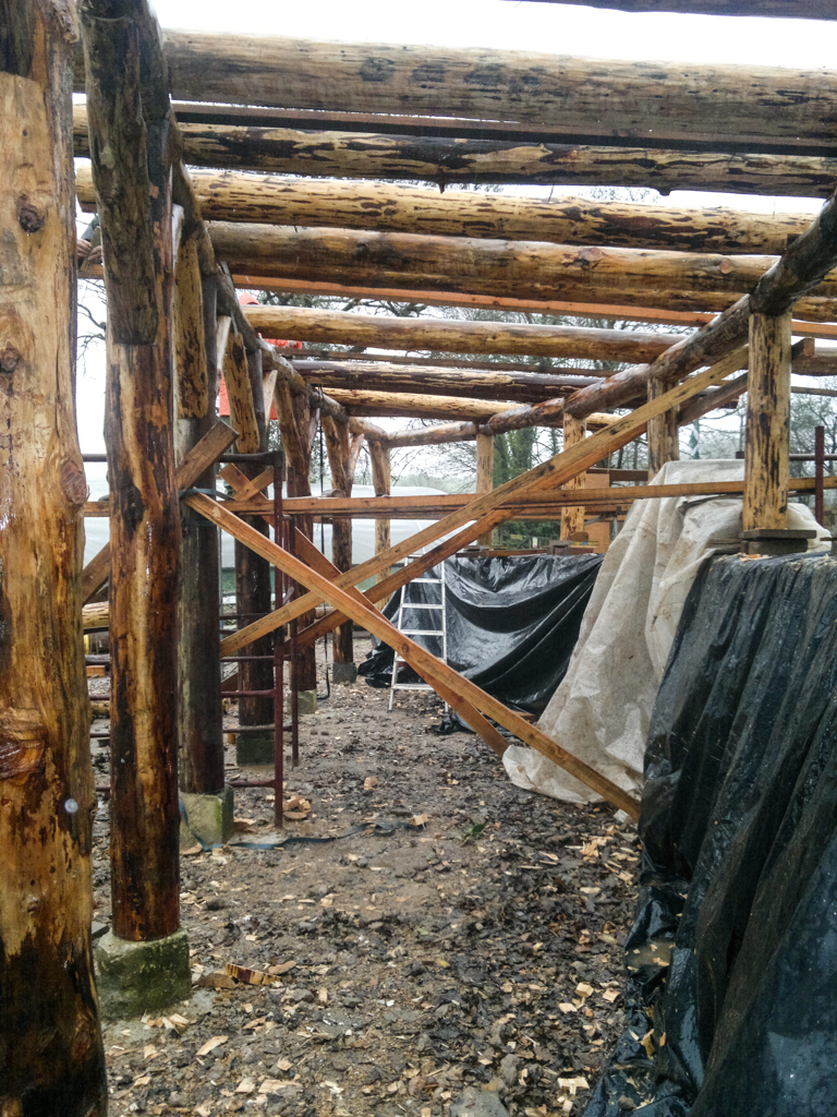 Rafters in timber frame land art sculpture