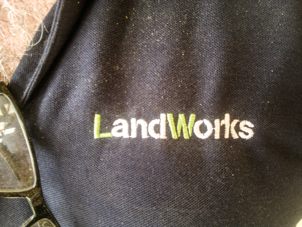 New LandWorks t-shirt and logo (and Will The Wood's hairy chest)